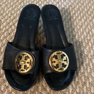 Well loved Black Tory Burch Wedges Size 8